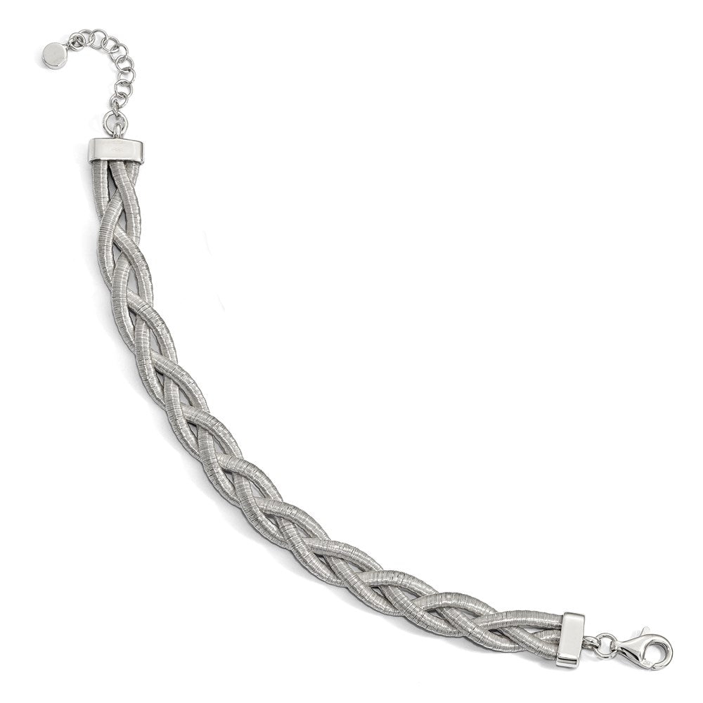 Sterling Silver Rhodium-plated Braided with 1in ext. Bracelet