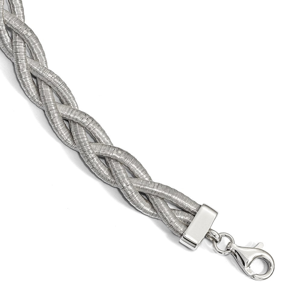 Sterling Silver Rhodium-plated Braided with 1in ext. Bracelet