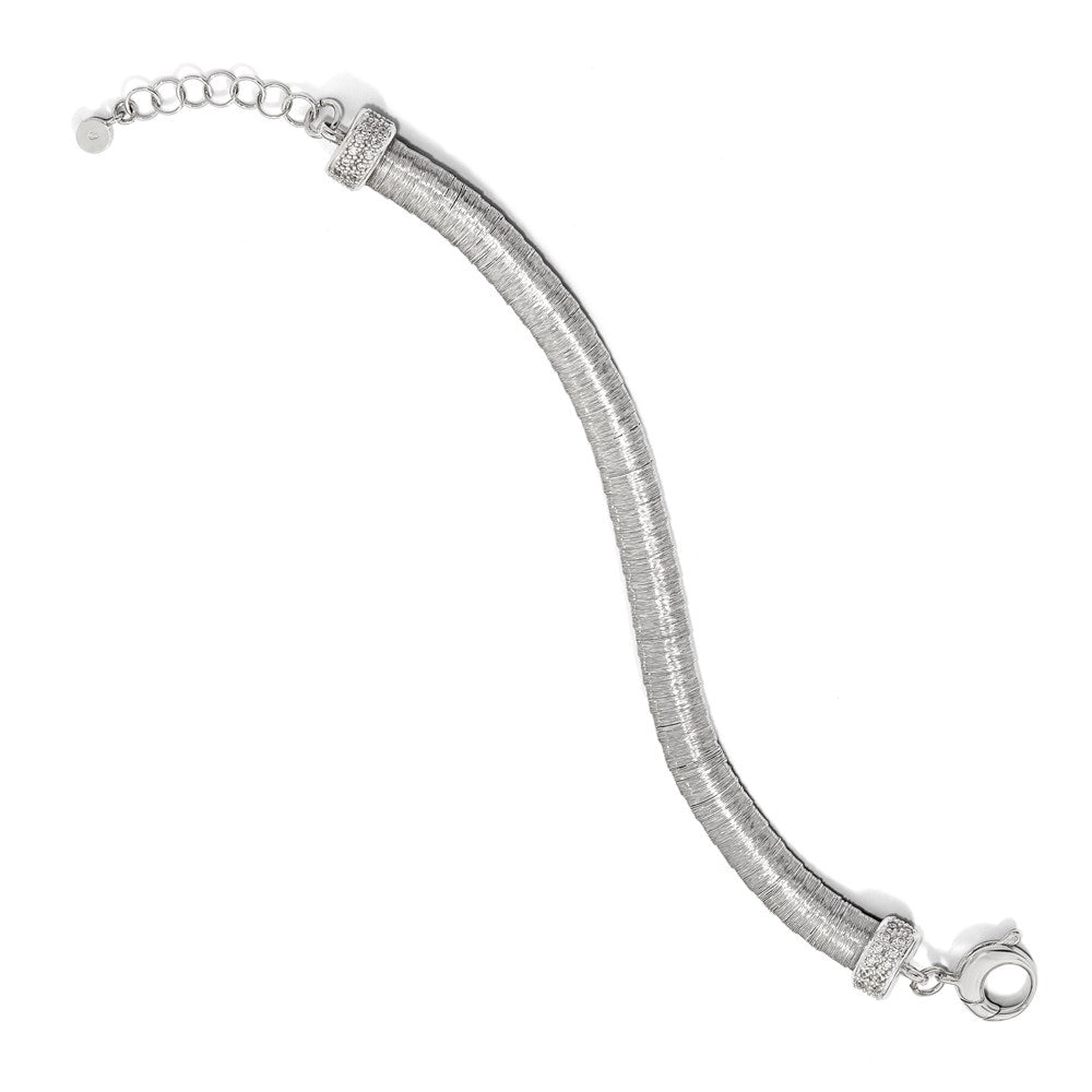 Sterling Silver Rhodium-plated CZ with 1in ext. Bracelet