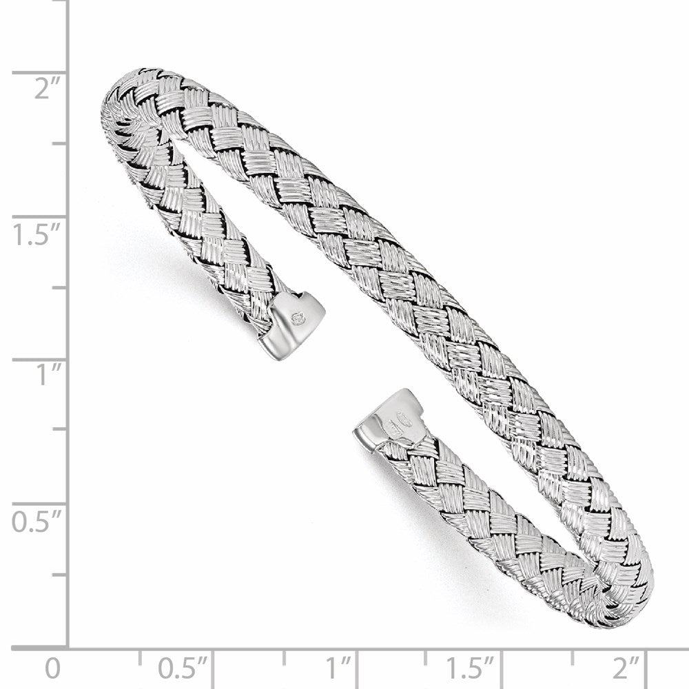 Sterling Silver RH-plated Polished Woven Cuff Bangle