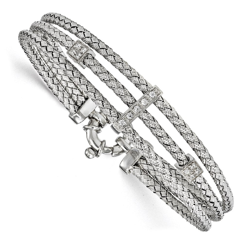 Sterling Silver CZ Polished Woven Bracelet