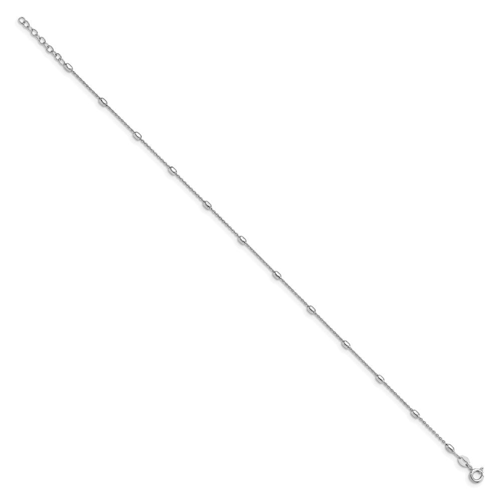 Sterling Silver Rhodium-plated Bead 9 inch Plus 1 inch Extender - Total 10 inch Anklet