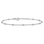 Sterling Silver Rhodium-plated Bead 9 inch Plus 1 inch Extender - Total 10 inch Anklet
