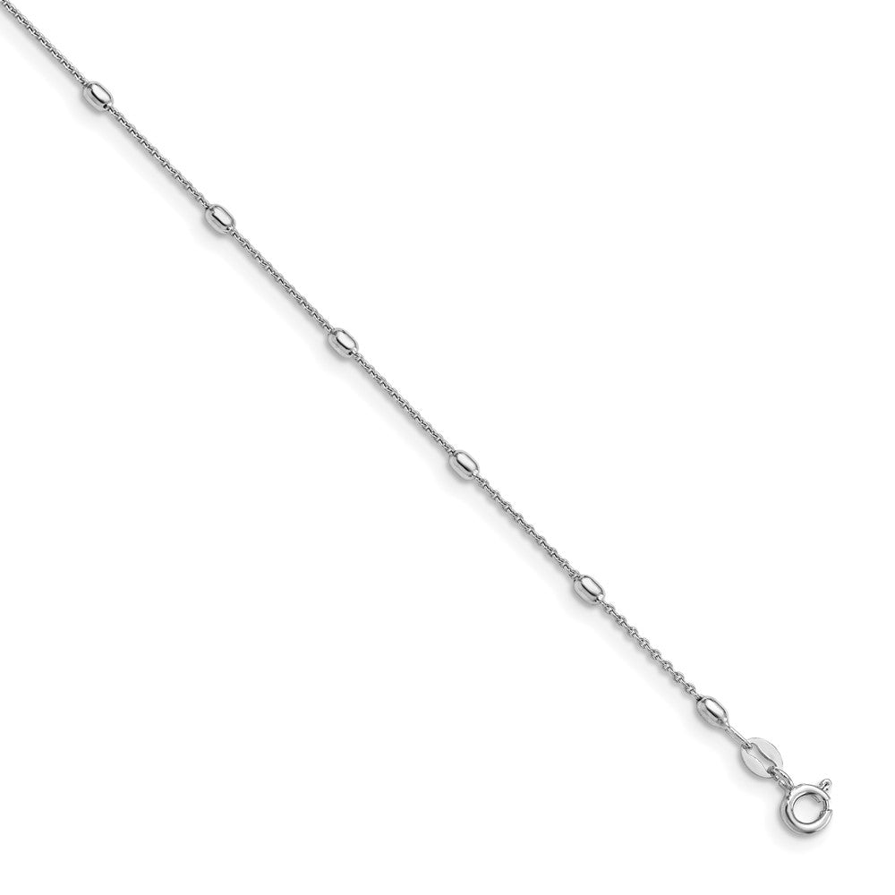 Sterling Silver Rhodium-plated Bead 9 inch Plus 1 inch Extender - Total 10 inch Anklet