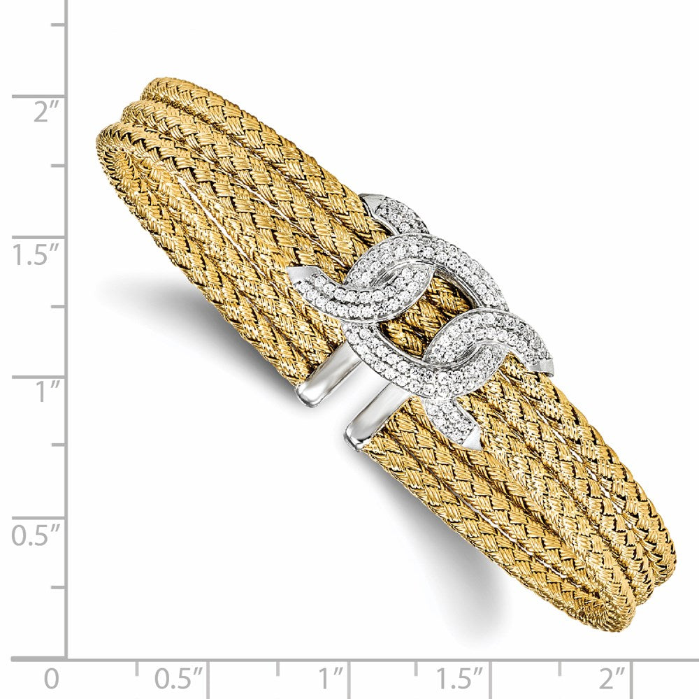 Sterling Silver Rhodium-plated and Gold-plated CZ Woven Cuff
