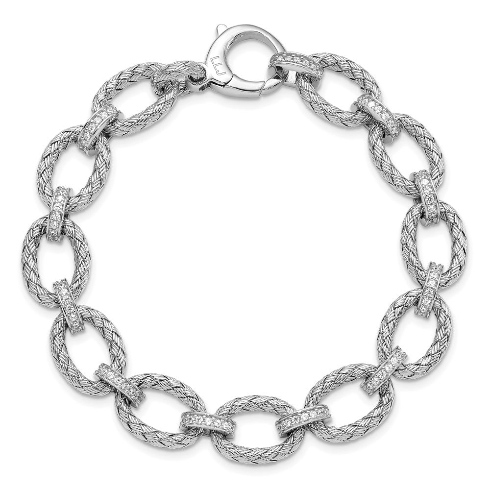 Sterling Silver Rhodium-plated CZ Woven Link Bracelet