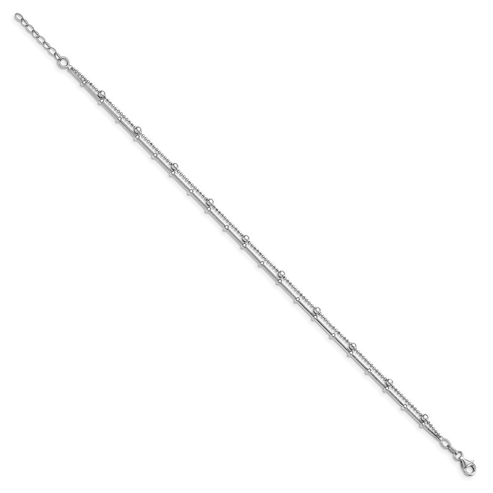 Sterling Silver Rhodium-plated Beaded 2-Strand Plus Extender - Total Anklet
