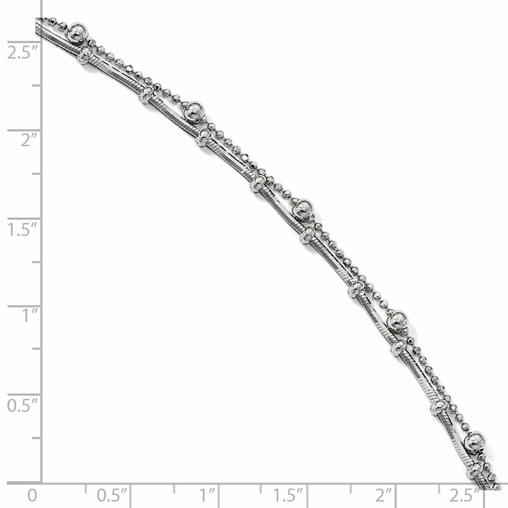 Sterling Silver Rhodium-plated Beaded 2-Strand Plus Extender - Total Anklet