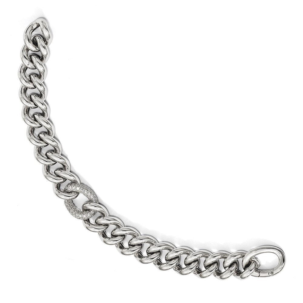 Sterling Silver CZ Polished Woven Bracelet