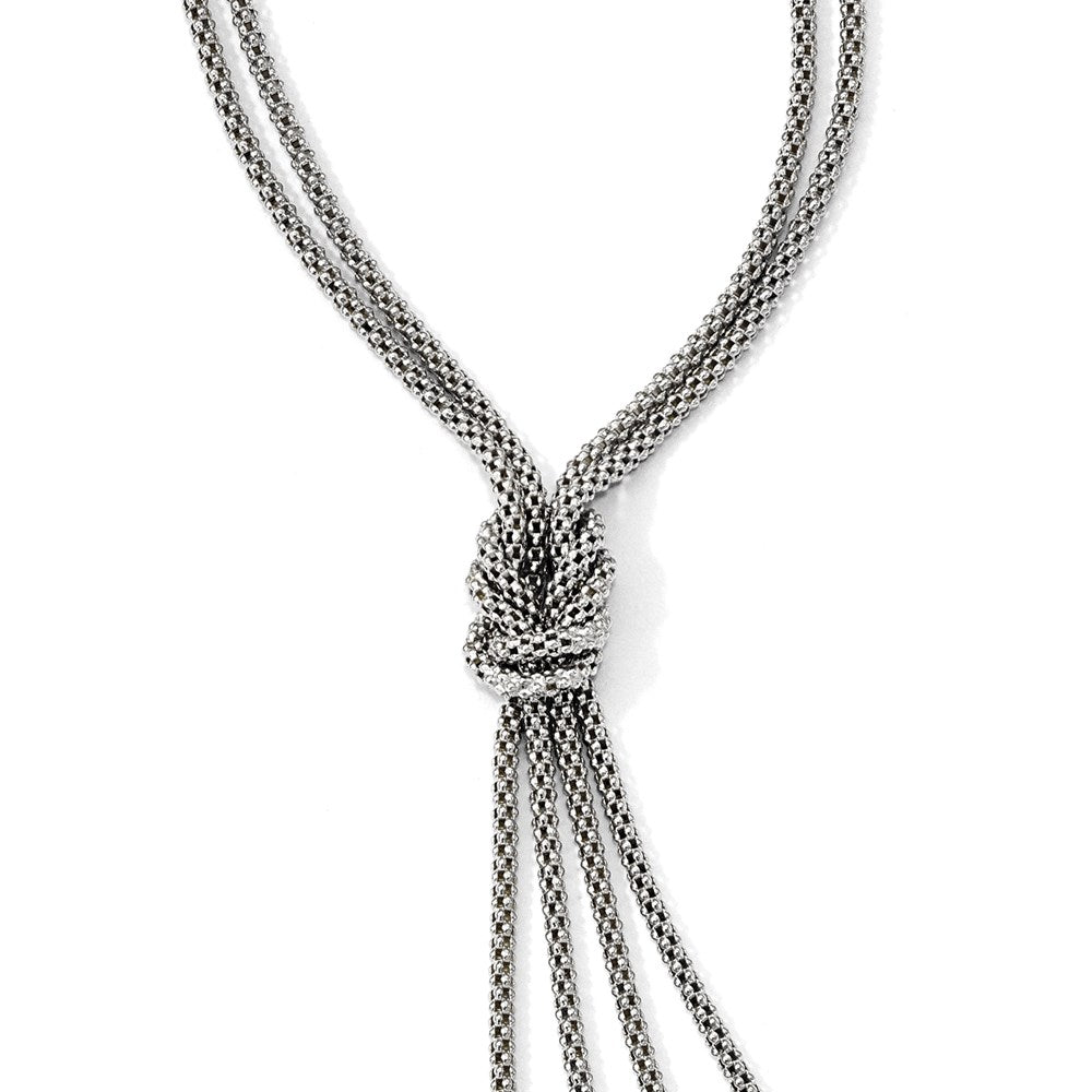 Sterling Silver Polished Multi-strand Bead Dangle Knot Necklace