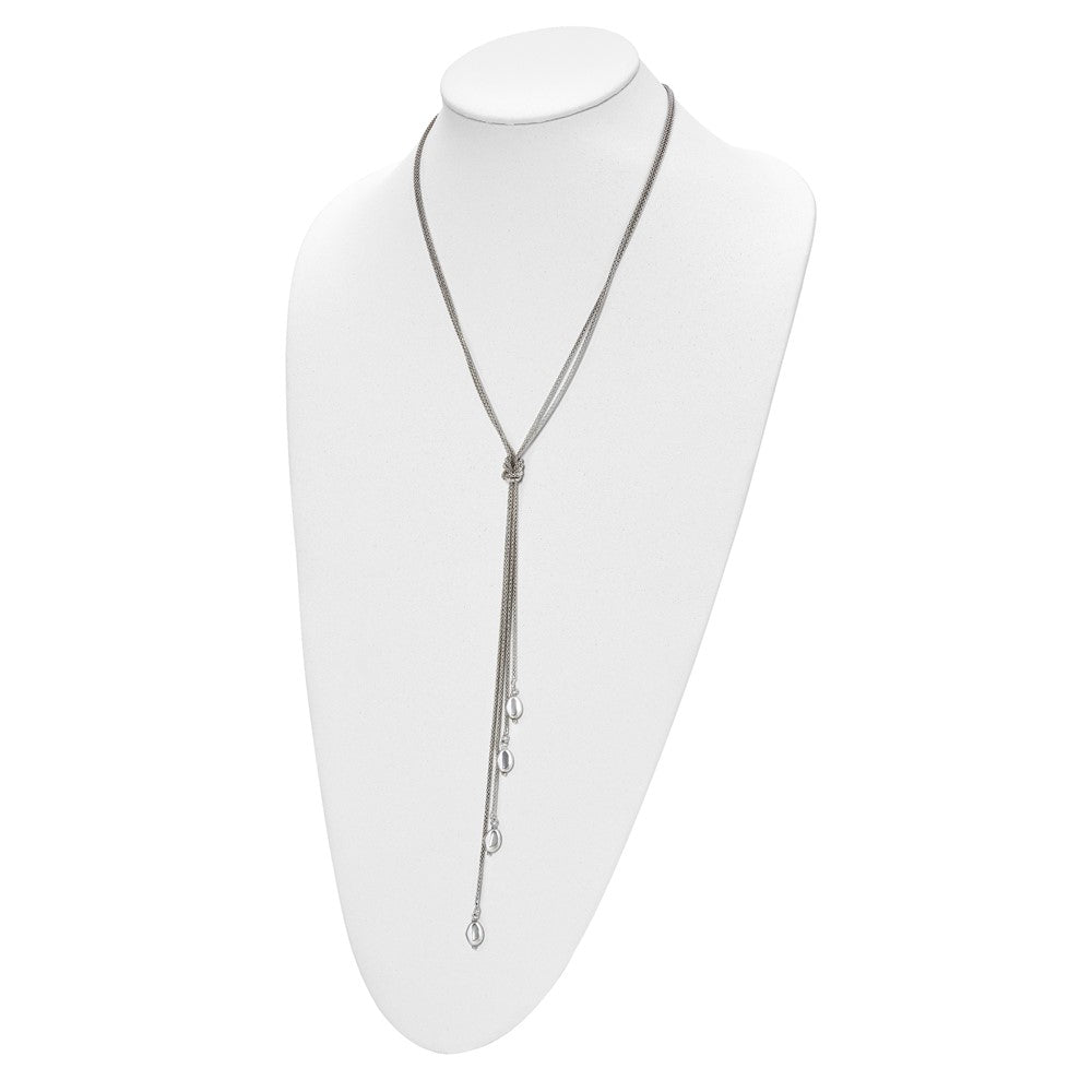 Sterling Silver Polished Multi-strand Bead Dangle Knot Necklace
