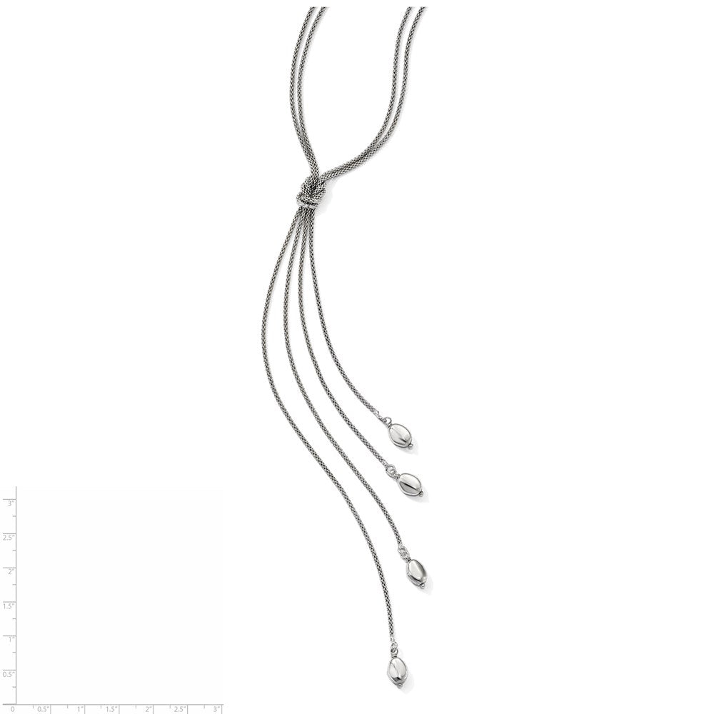 Sterling Silver Polished Multi-strand Bead Dangle Knot Necklace