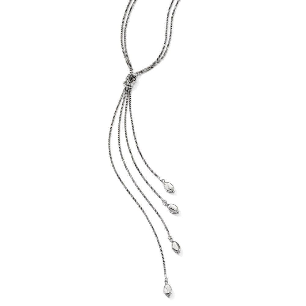 Sterling Silver Polished Multi-strand Bead Dangle Knot Necklace
