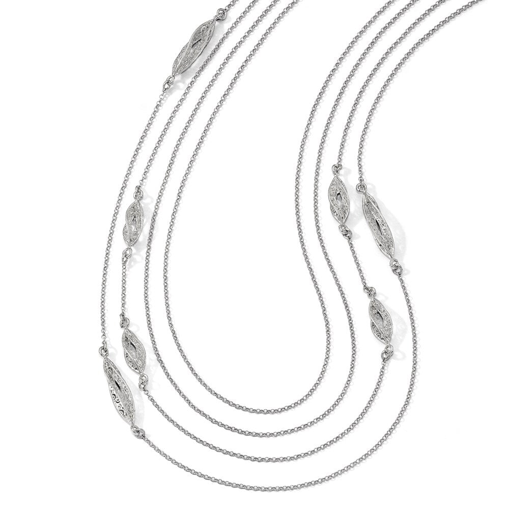 Sterling Silver Polished Filigree Multi-strand Fancy Necklace