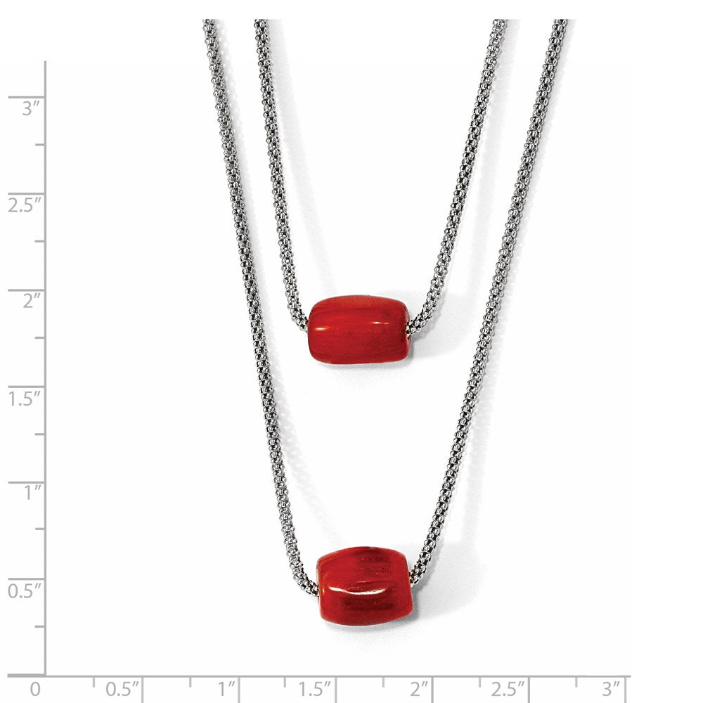 Sterling Silver Polished Double-strand Red Tiger Stone Necklace