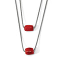 Sterling Silver Polished Double-strand Red Tiger Stone Necklace