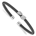 Sterling Silver Rhodium & Ruthenium CZ Leaf Cuff Bangle