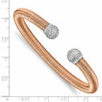 Sterling Silver Rose Rhodium CZ Textured Cuff Bangle