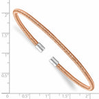 Sterling Silver Rose Rhodium Textured Cuff Bangle