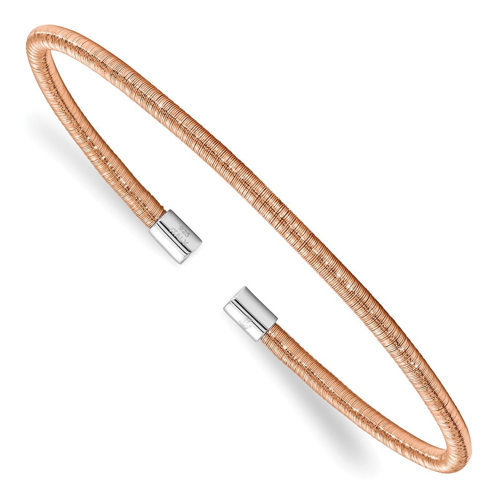 Sterling Silver Rose Rhodium Textured Cuff Bangle