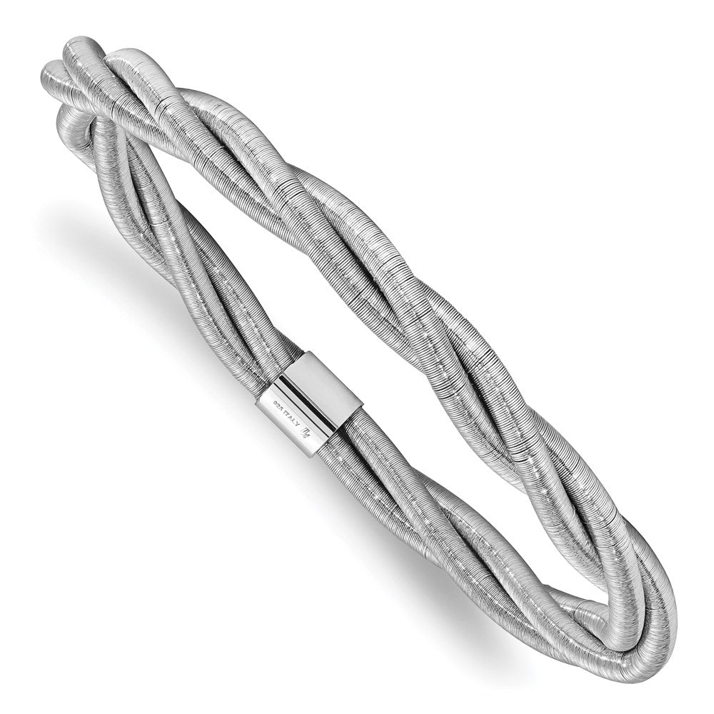 Sterling Silver Rhodium Textured Twisted Slip-on Bangle