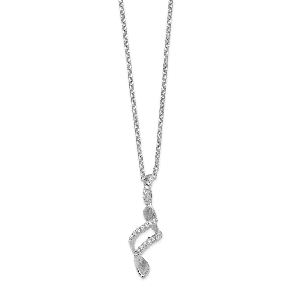 Sterling Silver Rhodium CZ Twisted Pendant w/2.5 in ext. Necklace