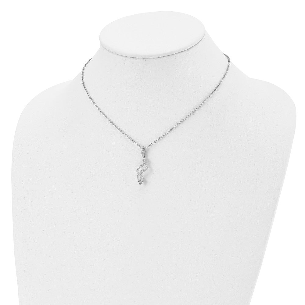 Sterling Silver Rhodium CZ Twisted Pendant w/2.5 in ext. Necklace