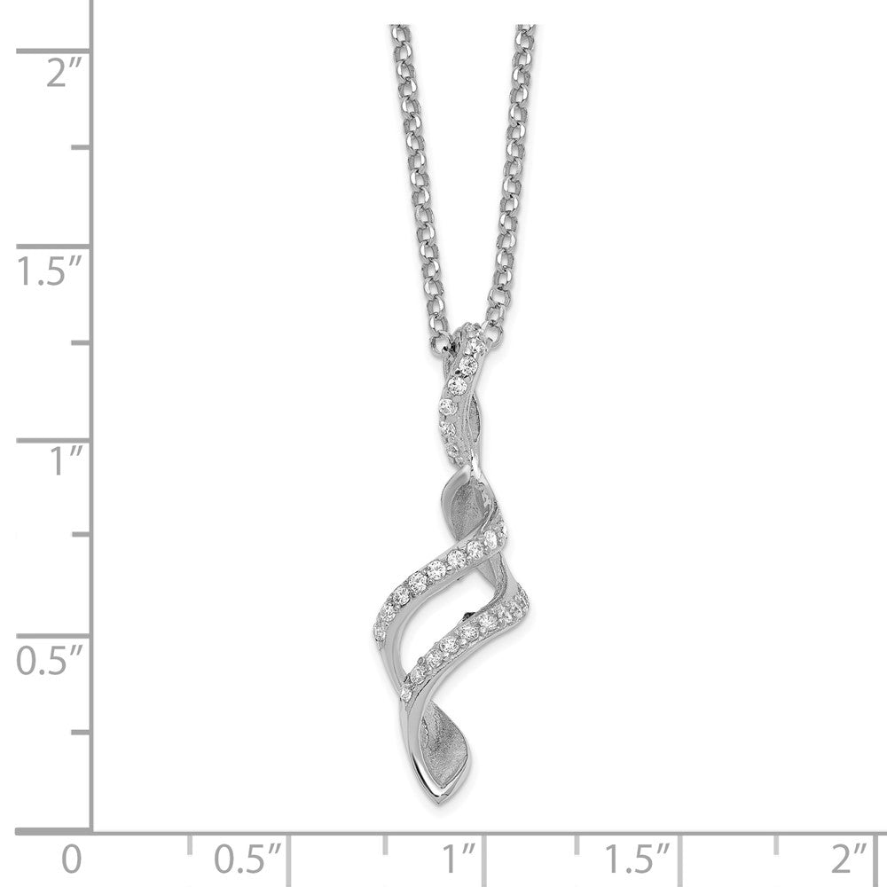 Sterling Silver Rhodium CZ Twisted Pendant w/2.5 in ext. Necklace