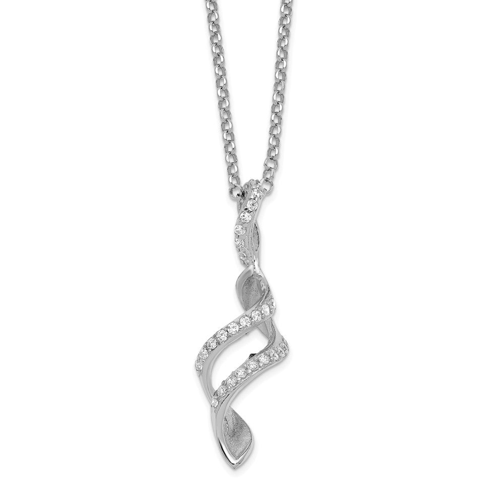Sterling Silver Rhodium CZ Twisted Pendant w/2.5 in ext. Necklace