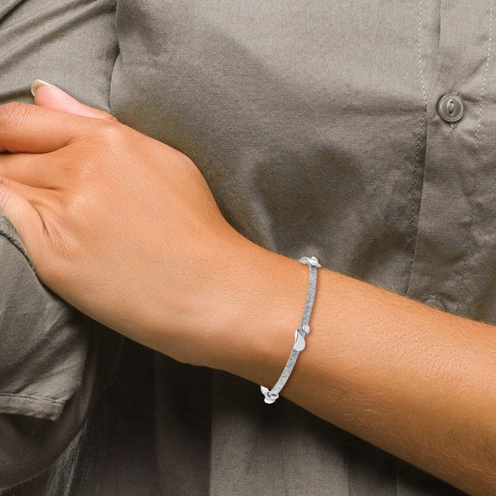 Sterling Silver Textured & Polished w/.75 in ext. Bracelet