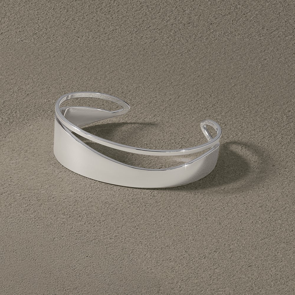 Sterling Silver RH-plated Polished Fancy Cuff Bangle