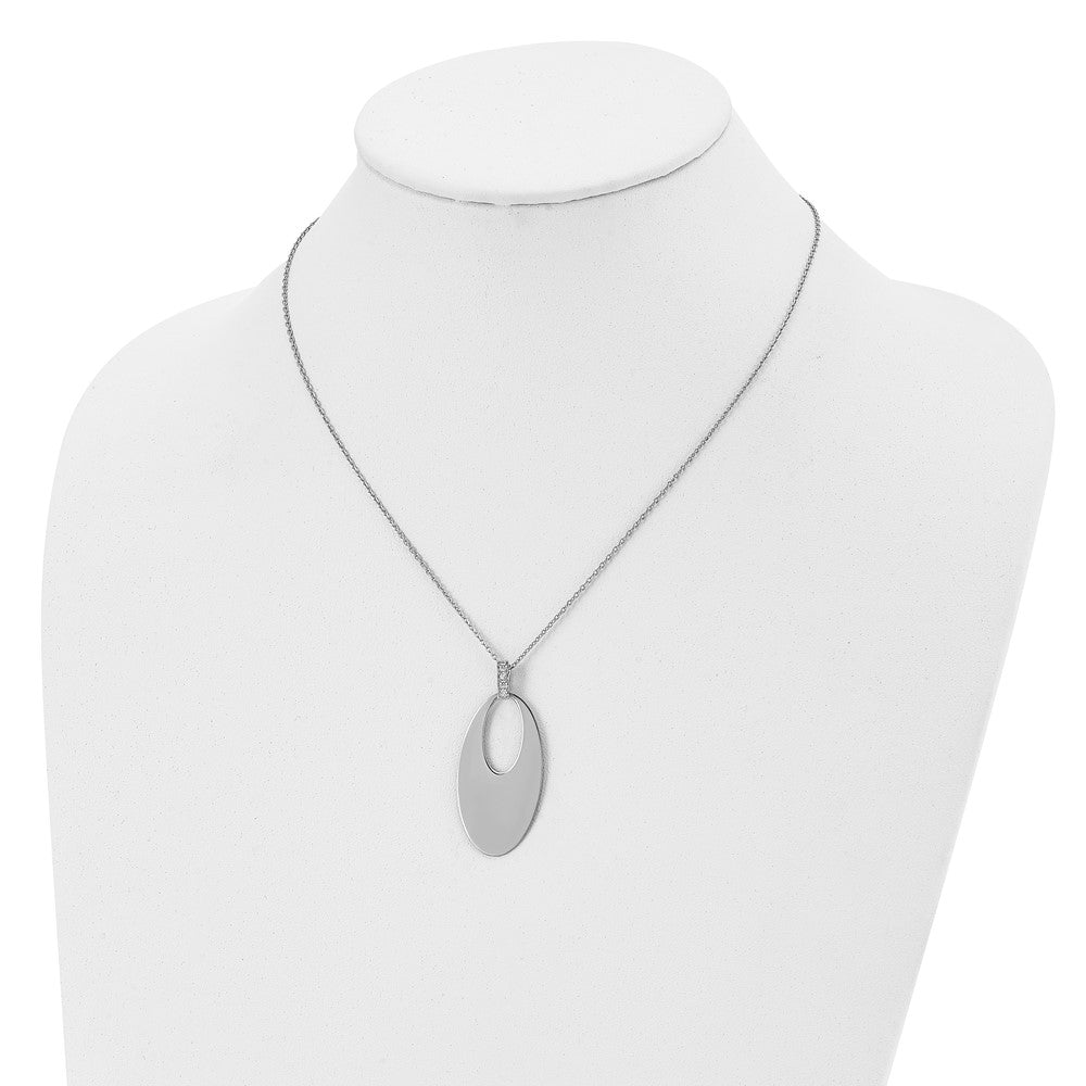 Sterling Silver Polished Crystal Oval w/1 in ext. Necklace