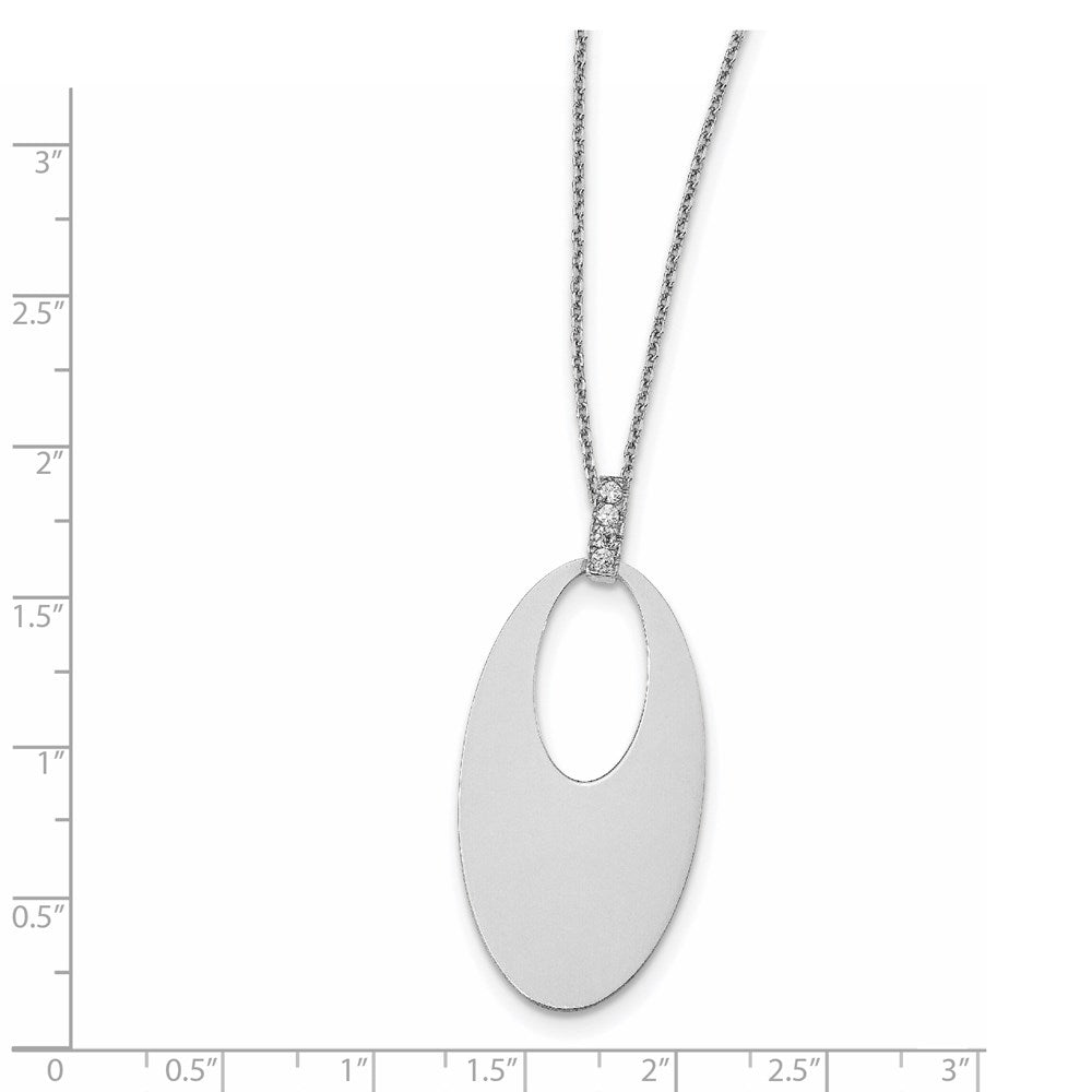 Sterling Silver Polished Crystal Oval w/1 in ext. Necklace