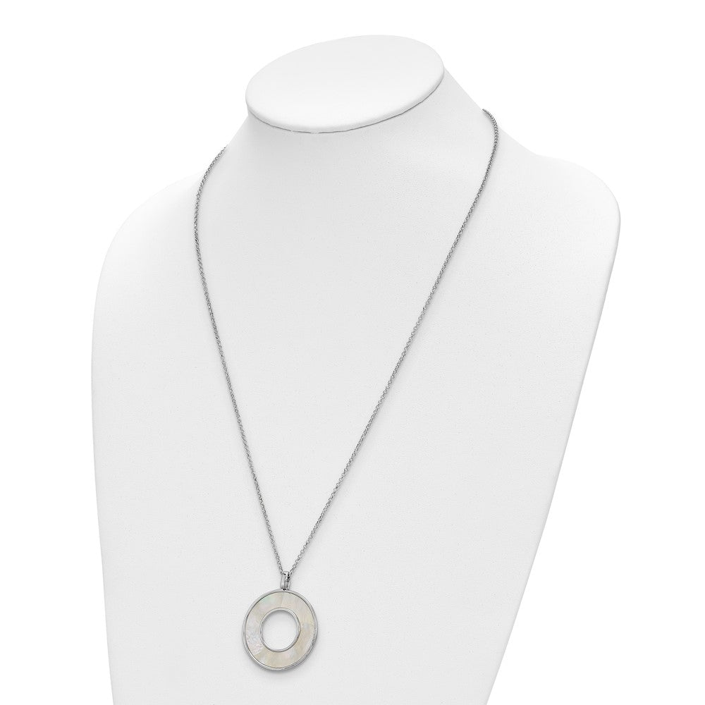 Sterling Silver RH-plated MOP Circle Pendant Necklace