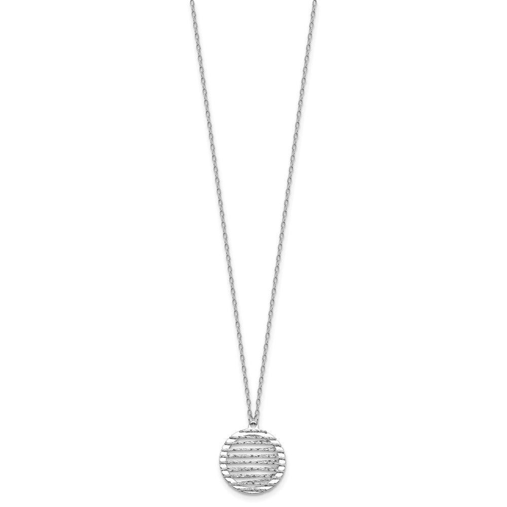 Sterling Silver RH-plat Pol/Dia-cut Circle w/1in ext. Necklace
