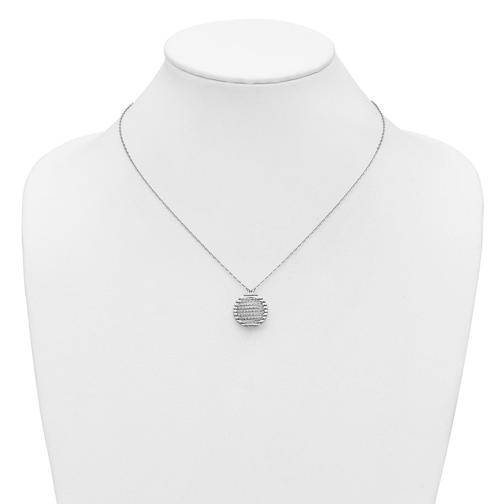 Sterling Silver RH-plat Pol/Dia-cut Circle w/1in ext. Necklace