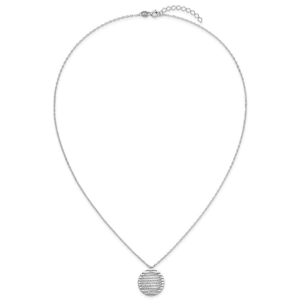 Sterling Silver RH-plat Pol/Dia-cut Circle w/1in ext. Necklace