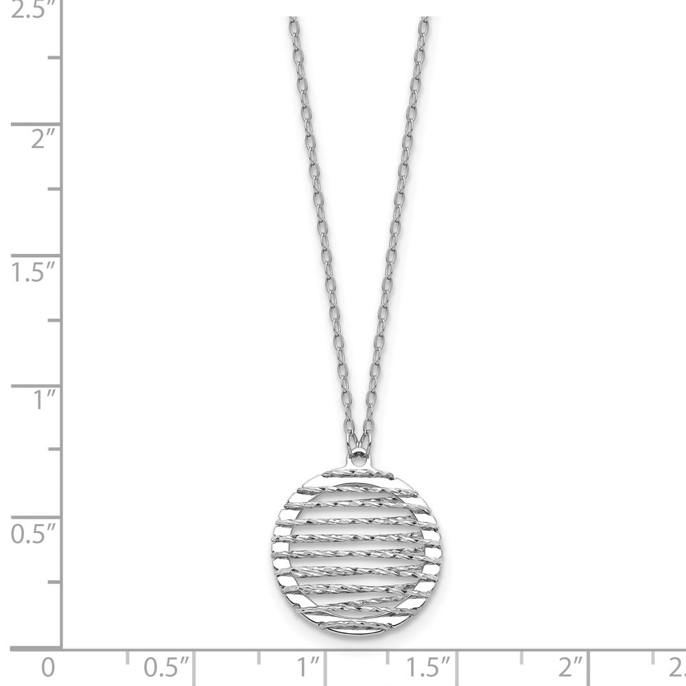Sterling Silver RH-plat Pol/Dia-cut Circle w/1in ext. Necklace