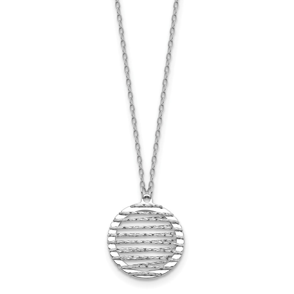 Sterling Silver RH-plat Pol/Dia-cut Circle w/1in ext. Necklace