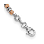 Sterling Silver Rose-tone Polished D/C Beaded Necklace