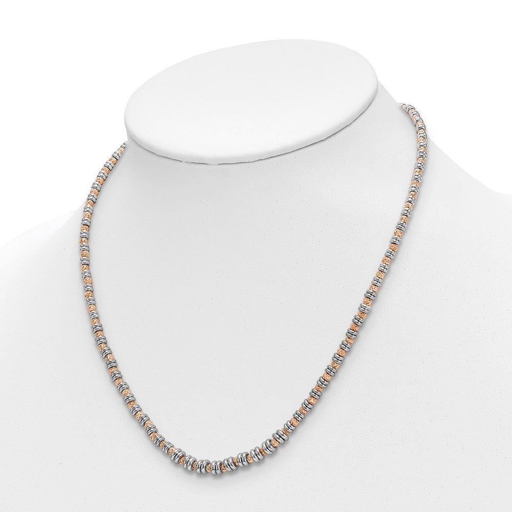 Sterling Silver Rose-tone Polished D/C Beaded Necklace