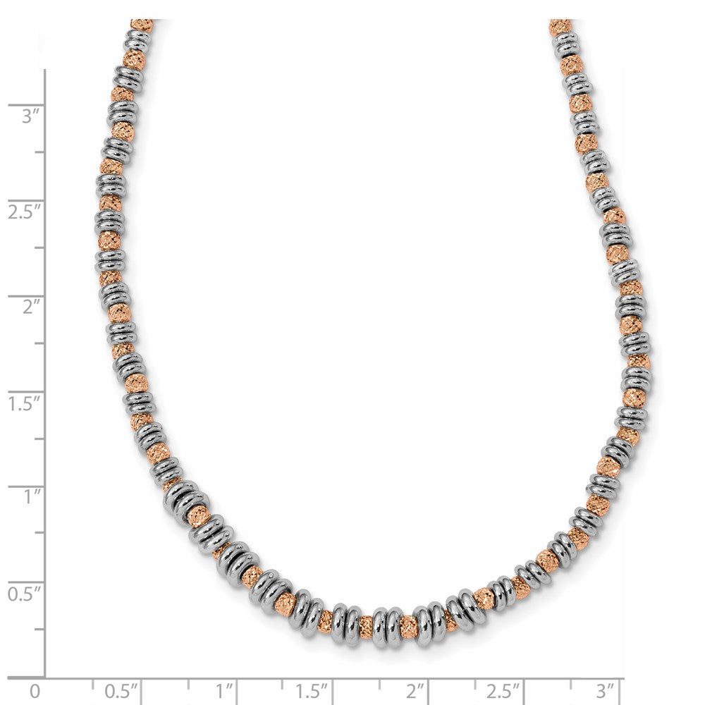Sterling Silver Rose-tone Polished D/C Beaded Necklace