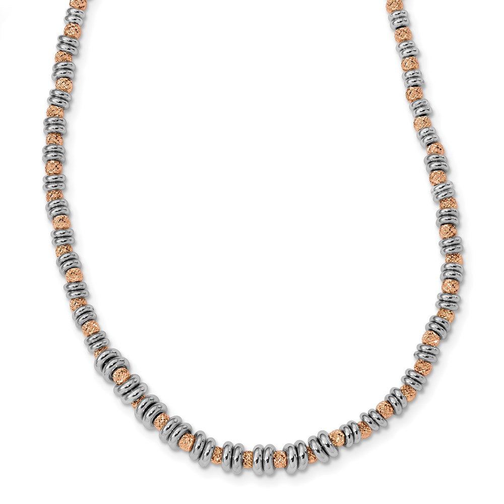 Sterling Silver Rose-tone Polished D/C Beaded Necklace