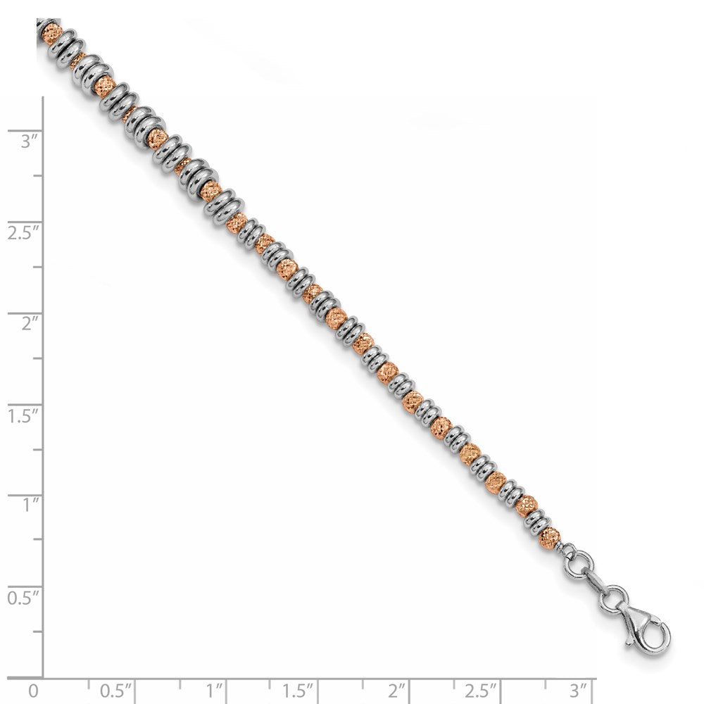 Sterling Silver Rose-tone Polished D/C Beaded Bracelet