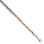 Sterling Silver Rose-tone Polished D/C Beaded Bracelet