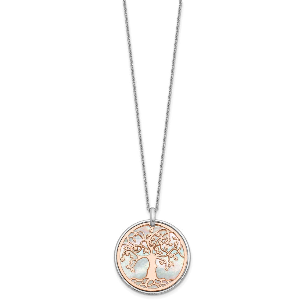 Sterling Silver & Rose-tone MOP Tree of Life w/1in ext. Necklace