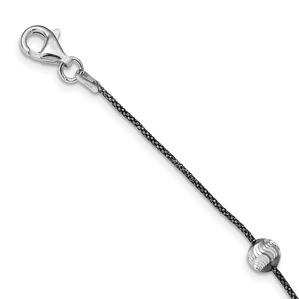 Sterling Silver & Ruthenium D/C Bead Necklace