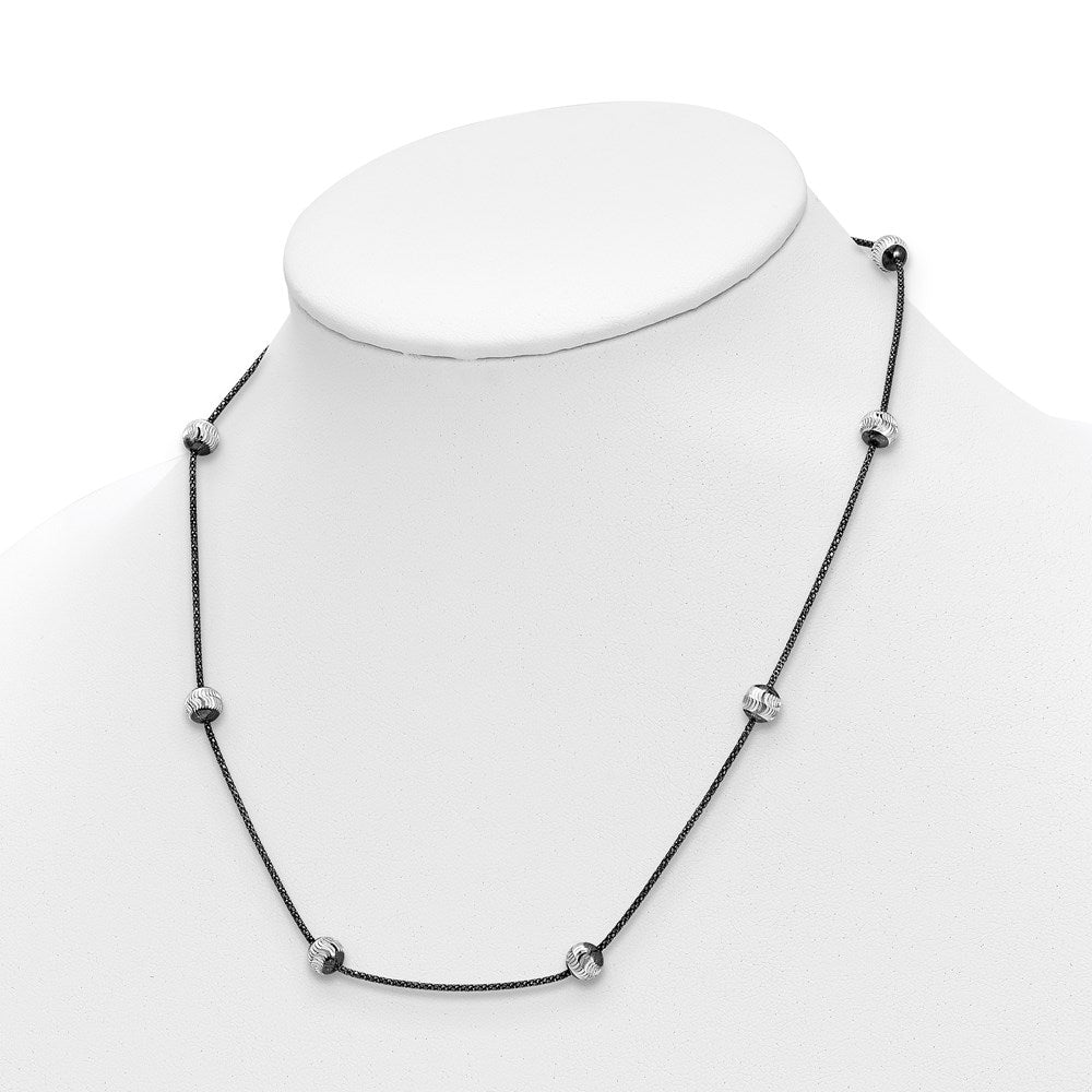 Sterling Silver & Ruthenium D/C Bead Necklace
