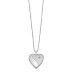Sterling Silver Rhodium-plated 20mm Satin Diamond Heart Locket Necklace