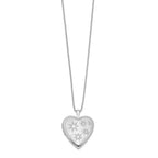 Sterling Silver Rhodium-plated 20mm with Daisies Heart Locket Necklace